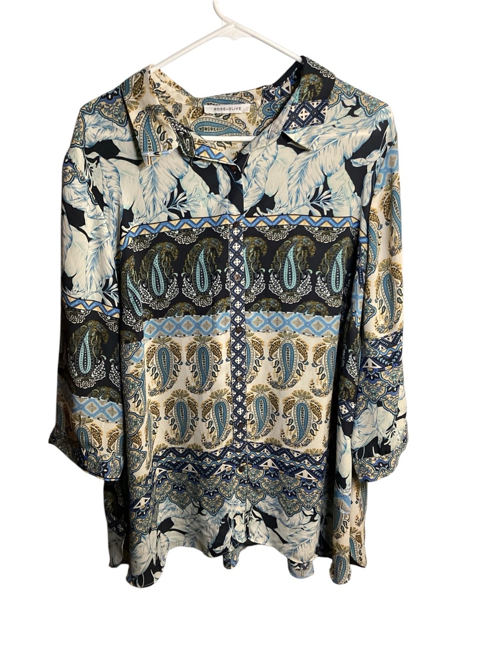 Rose & Olive Navy, Cream & Light Blue Paisley Button-Down Shirt